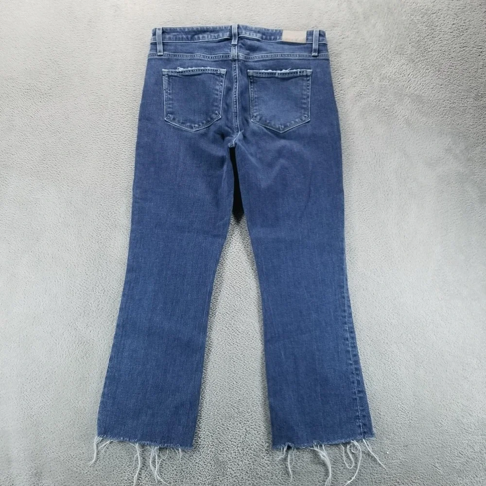 Paige Jeans Womens 30 Blue Colette Crop Flare Mid Rise Raw Fringe Stretch - Picture 2 of 10